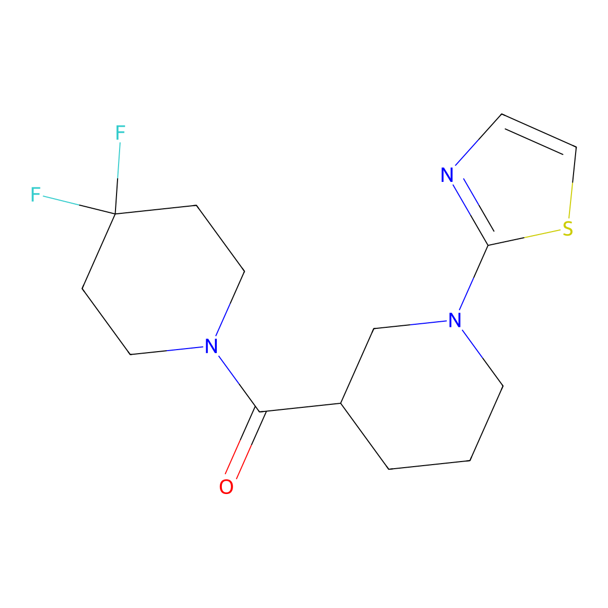 3-(4,4-Difluoropiperidine-1-carbonyl)-1-(1,3-thiazol-2-yl)piperidine molecular structure, CAS 2770634-81-4