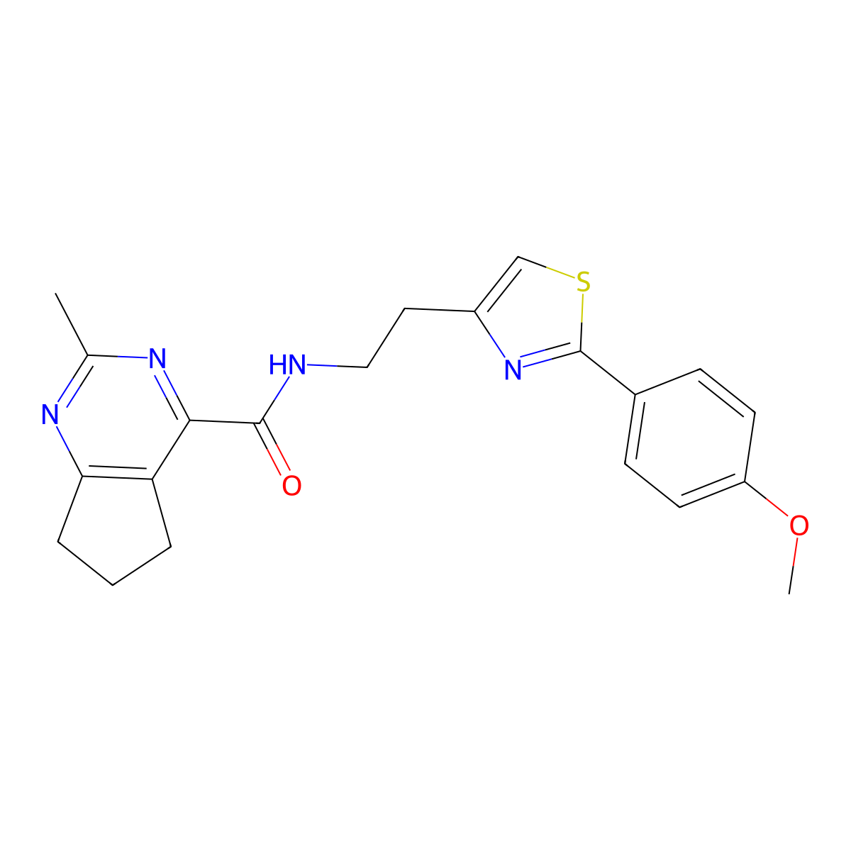 N-{2-[2-(4-methoxyphenyl)-1,3-thiazol-4-yl]ethyl}-2-methyl-5H,6H,7H-cyclopenta[d]pyrimidine-4-carboxamide molecular structure, CAS 2770634-88-1