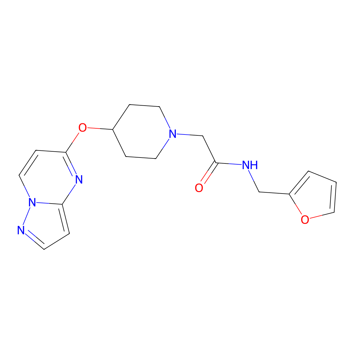 N-[(furan-2-yl)methyl]-2-(4-{pyrazolo[1,5-a]pyrimidin-5-yloxy}piperidin-1-yl)acetamide molecular structure, CAS 2770634-93-8
