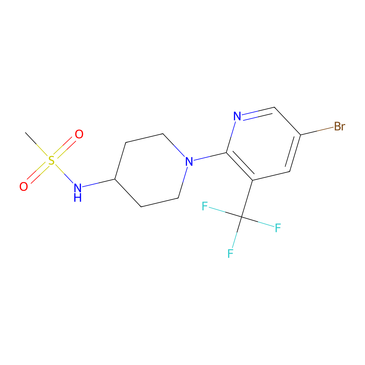 N-{1-[5-bromo-3-(trifluoromethyl)pyridin-2-yl]piperidin-4-yl}methanesulfonamide molecular structure, CAS 2770634-94-9