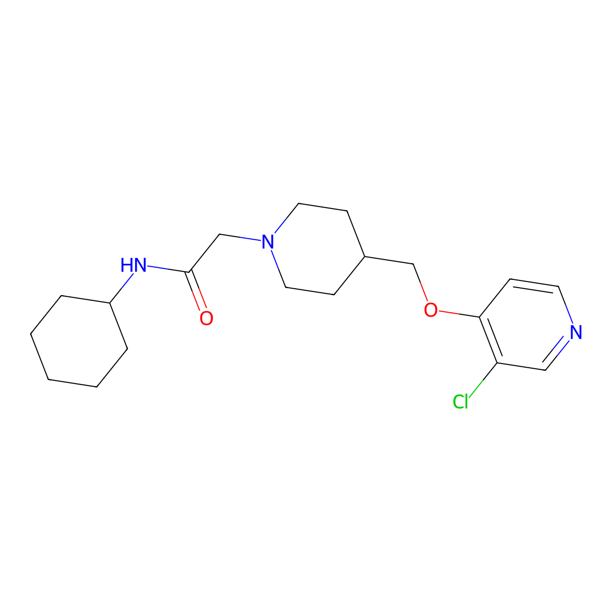 2-(4-{[(3-chloropyridin-4-yl)oxy]methyl}piperidin-1-yl)-N-cyclohexylacetamide molecular structure, CAS 2770634-96-1