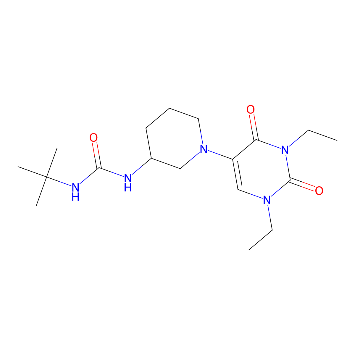 3-Tert-butyl-1-[1-(1,3-diethyl-2,4-dioxo-1,2,3,4-tetrahydropyrimidin-5-yl)piperidin-3-yl]urea molecular structure, CAS 2770634-99-4