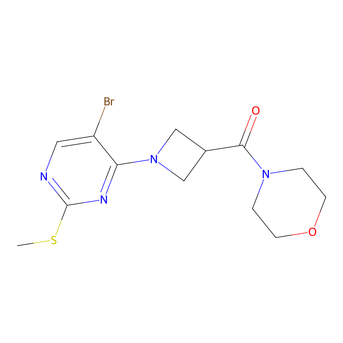 4-{1-[5-Bromo-2-(methylsulfanyl)pyrimidin-4-yl]azetidine-3-carbonyl}morpholine molecular structure, CAS 2770635-11-3