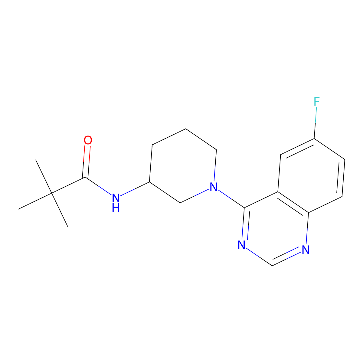 N-[1-(6-fluoroquinazolin-4-yl)piperidin-3-yl]-2,2-dimethylpropanamide molecular structure, CAS 2770635-30-6
