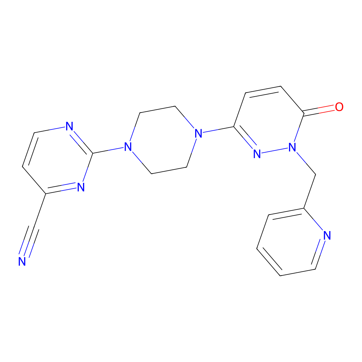 2-(4-{6-Oxo-1-[(pyridin-2-yl)methyl]-1,6-dihydropyridazin-3-yl}piperazin-1-yl)pyrimidine-4-carbonitrile molecular structure, CAS 2770635-32-8