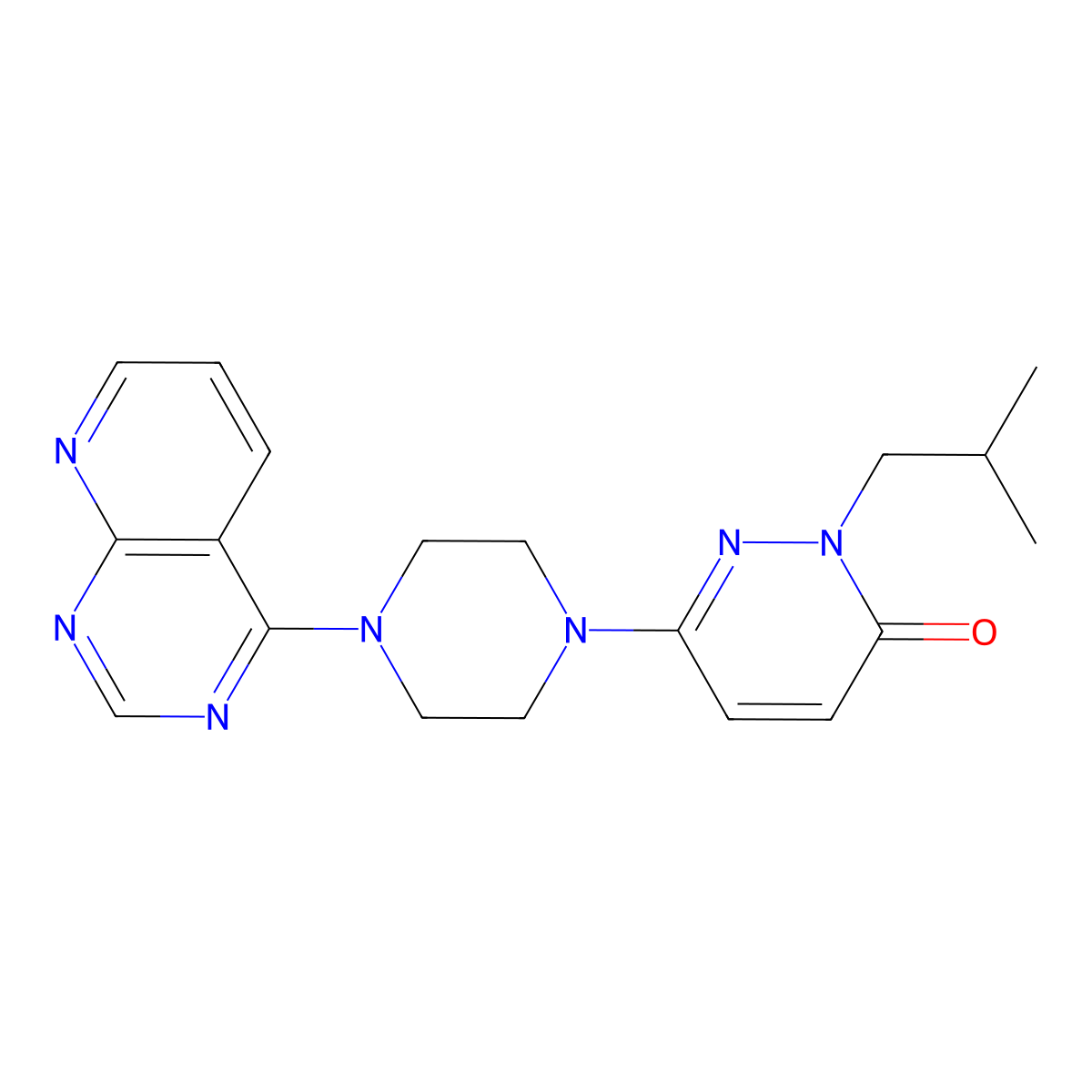 2-(2-Methylpropyl)-6-(4-{pyrido[2,3-d]pyrimidin-4-yl}piperazin-1-yl)-2,3-dihydropyridazin-3-one molecular structure, CAS 2770635-34-0