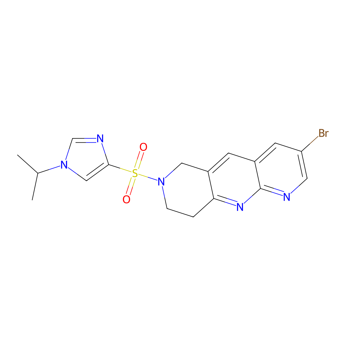 4-({3-bromo-6H,7H,8H,9H-pyrido[2,3-b]1,6-naphthyridin-7-yl}sulfonyl)-1-(propan-2-yl)-1H-imidazole molecular structure, CAS 2770635-35-1