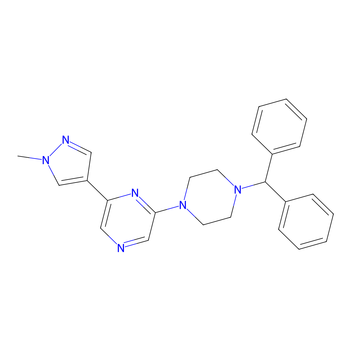 2-(4-Benzhydrylpiperazin-1-yl)-6-(1-methylpyrazol-4-yl)pyrazine molecular structure, CAS 2770635-37-3