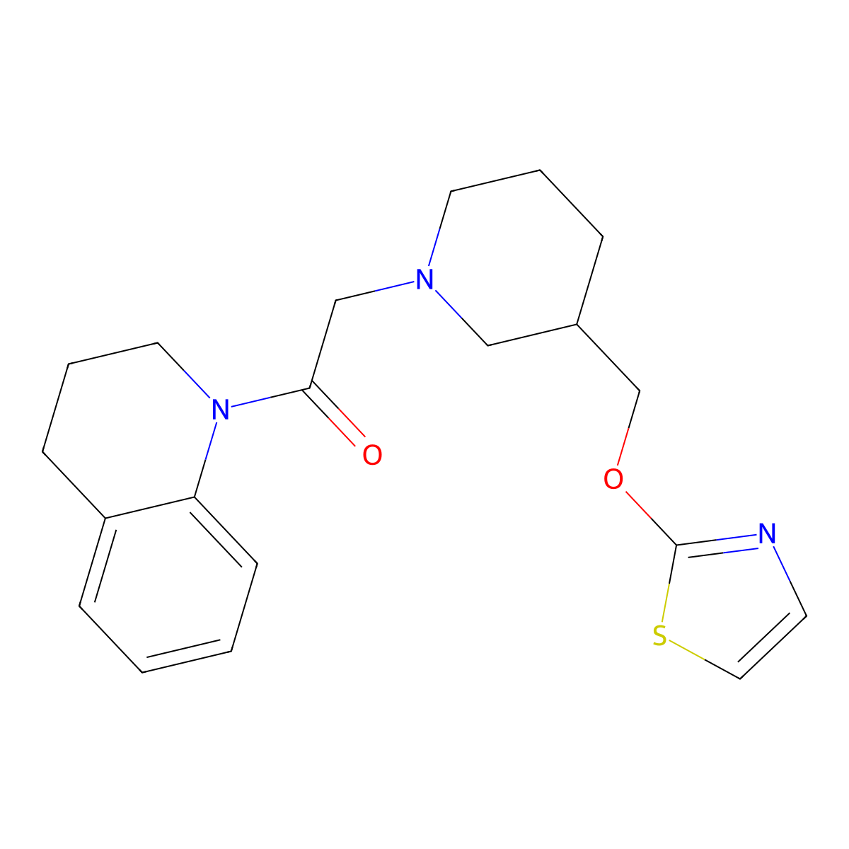 1-(1,2,3,4-Tetrahydroquinolin-1-yl)-2-{3-[(1,3-thiazol-2-yloxy)methyl]piperidin-1-yl}ethan-1-one molecular structure, CAS 2770635-40-8