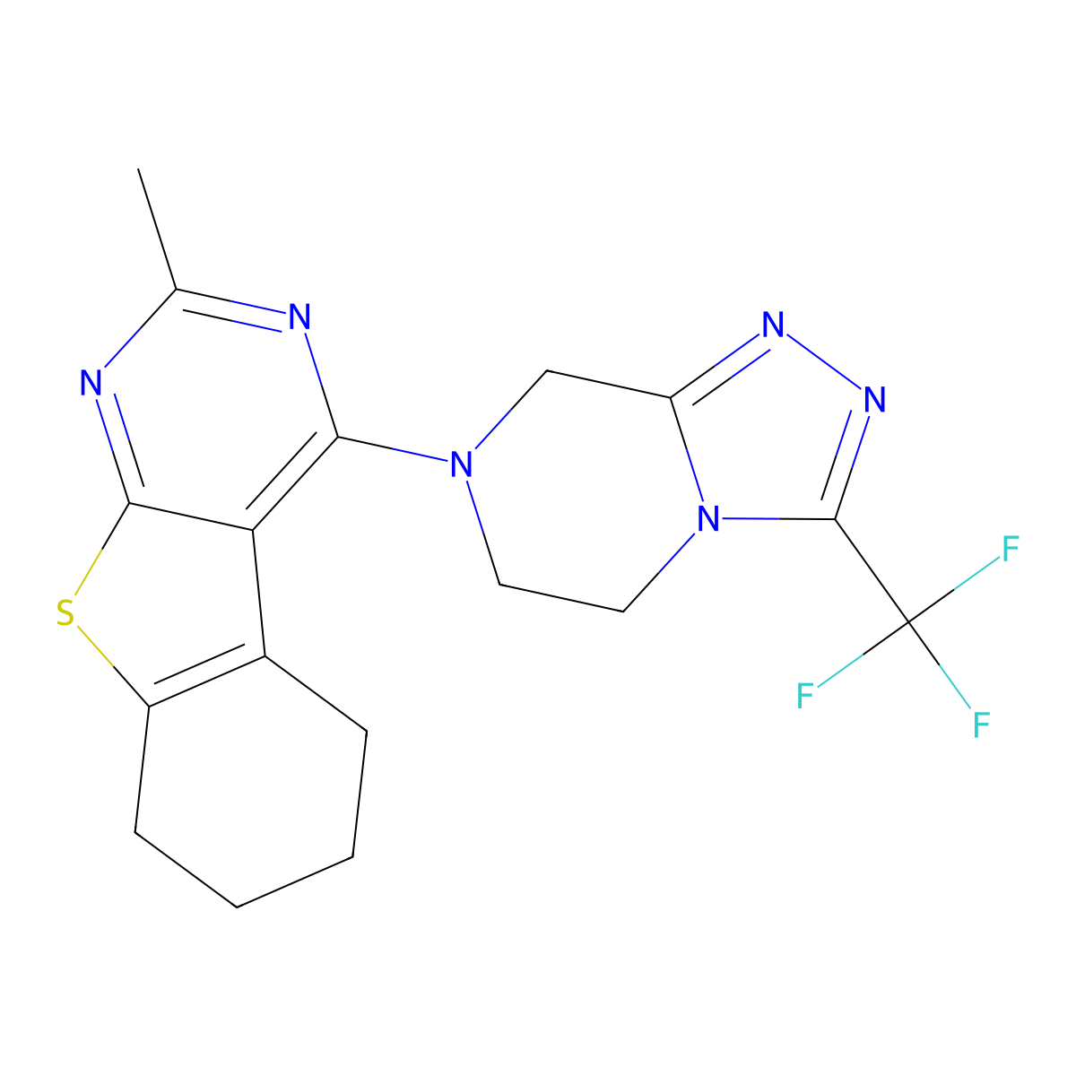 2-methyl-4-[3-(trifluoromethyl)-6,8-dihydro-5H-[1,2,4]triazolo[4,3-a]pyrazin-7-yl]-5,6,7,8-tetrahydro-[1]benzothiolo[2,3-d]pyrimidine molecular structure, CAS 2770635-44-2