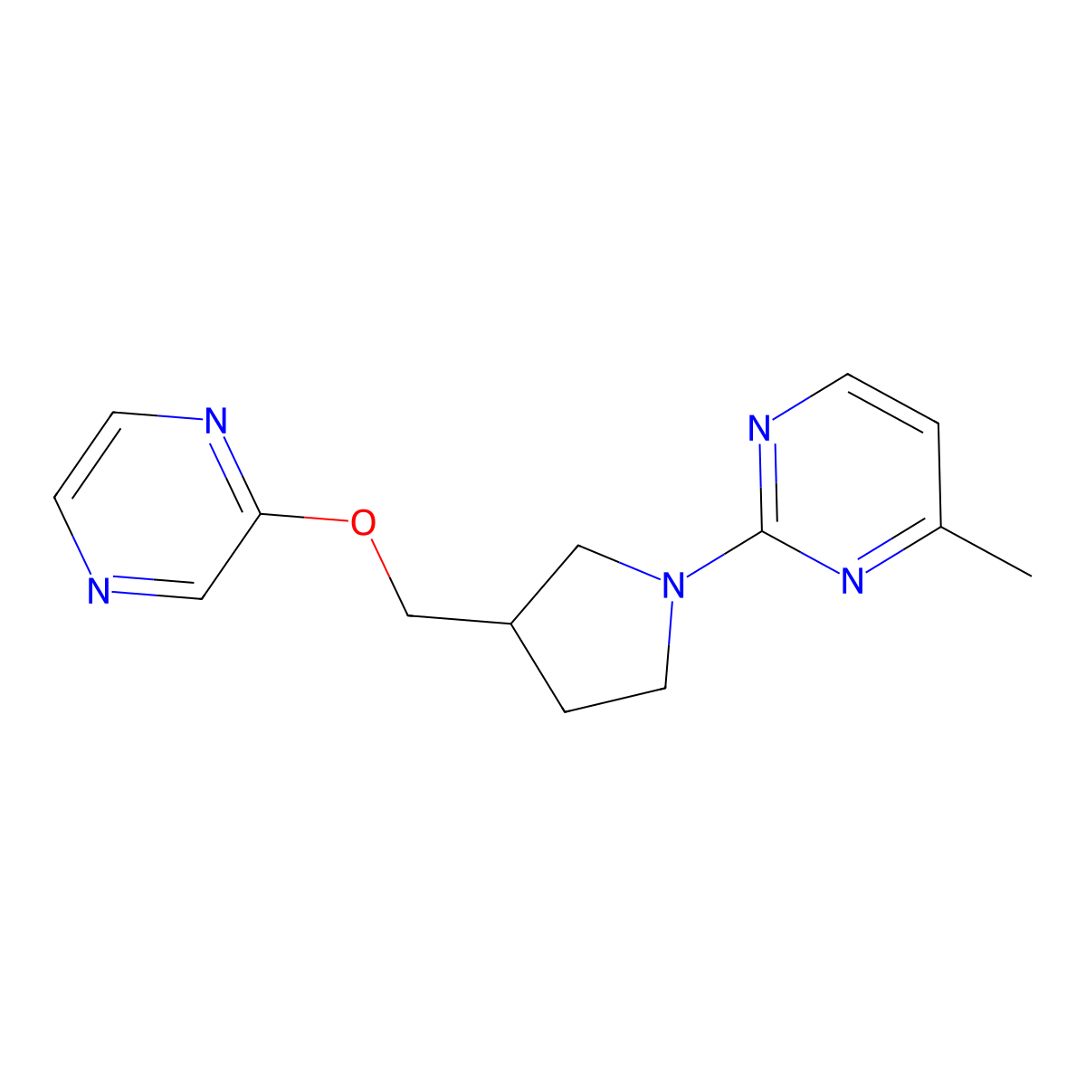 4-Methyl-2-{3-[(pyrazin-2-yloxy)methyl]pyrrolidin-1-yl}pyrimidine molecular structure, CAS 2770635-46-4