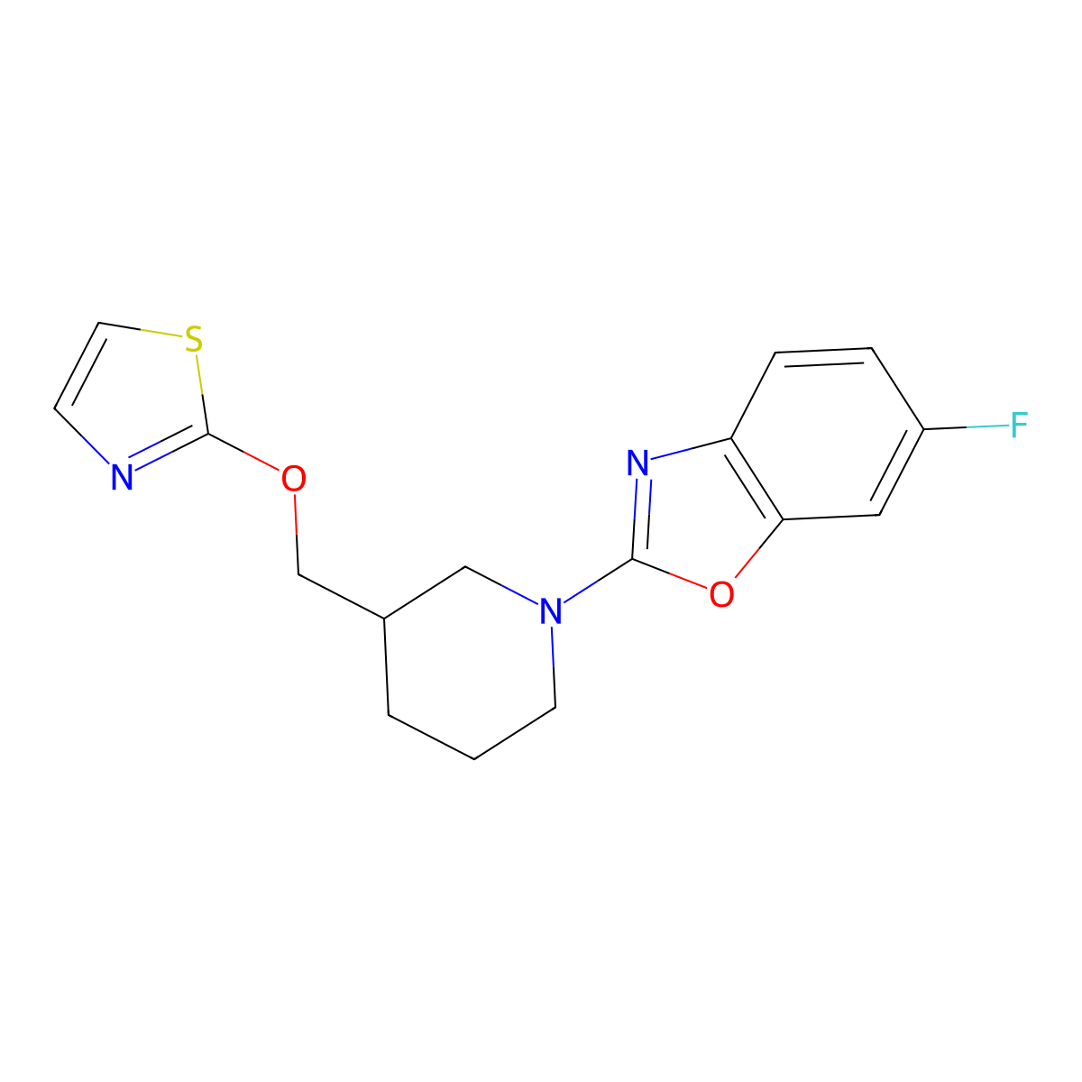 6-Fluoro-2-{3-[(1,3-thiazol-2-yloxy)methyl]piperidin-1-yl}-1,3-benzoxazole molecular structure, CAS 2770635-51-1