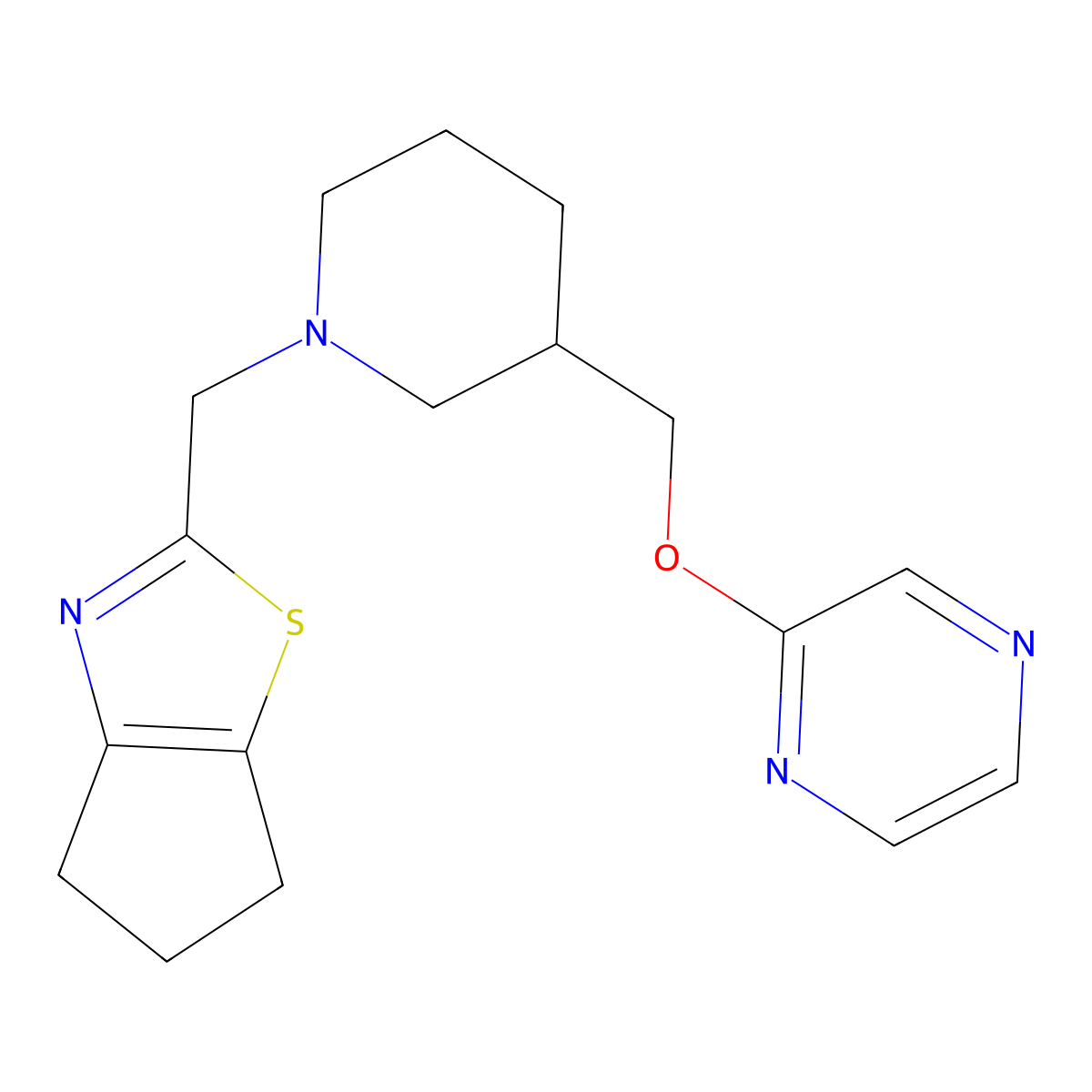 2-{[1-({4H,5H,6H-cyclopenta[d][1,3]thiazol-2-yl}methyl)piperidin-3-yl]methoxy}pyrazine molecular structure, CAS 2770635-55-5