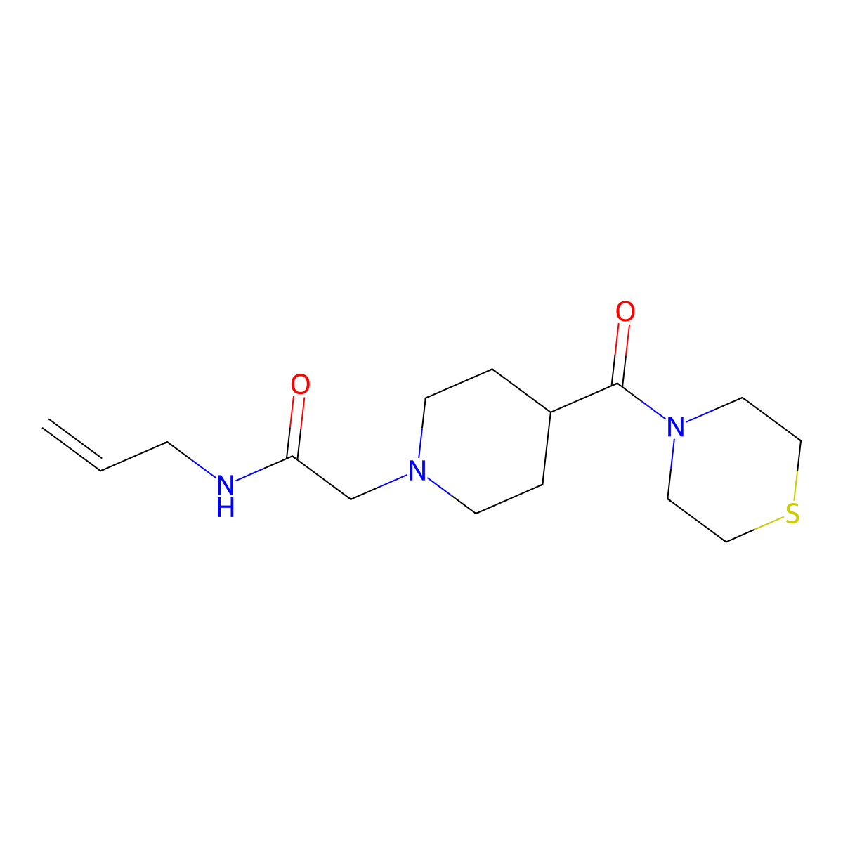 N-(prop-2-en-1-yl)-2-[4-(thiomorpholine-4-carbonyl)piperidin-1-yl]acetamide molecular structure, CAS 2770635-56-6