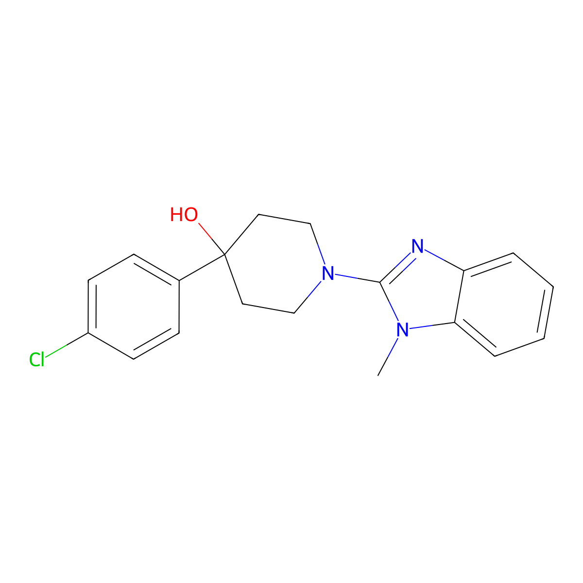 4-(4-chlorophenyl)-1-(1-methyl-1H-1,3-benzodiazol-2-yl)piperidin-4-ol molecular structure, CAS 2770635-58-8