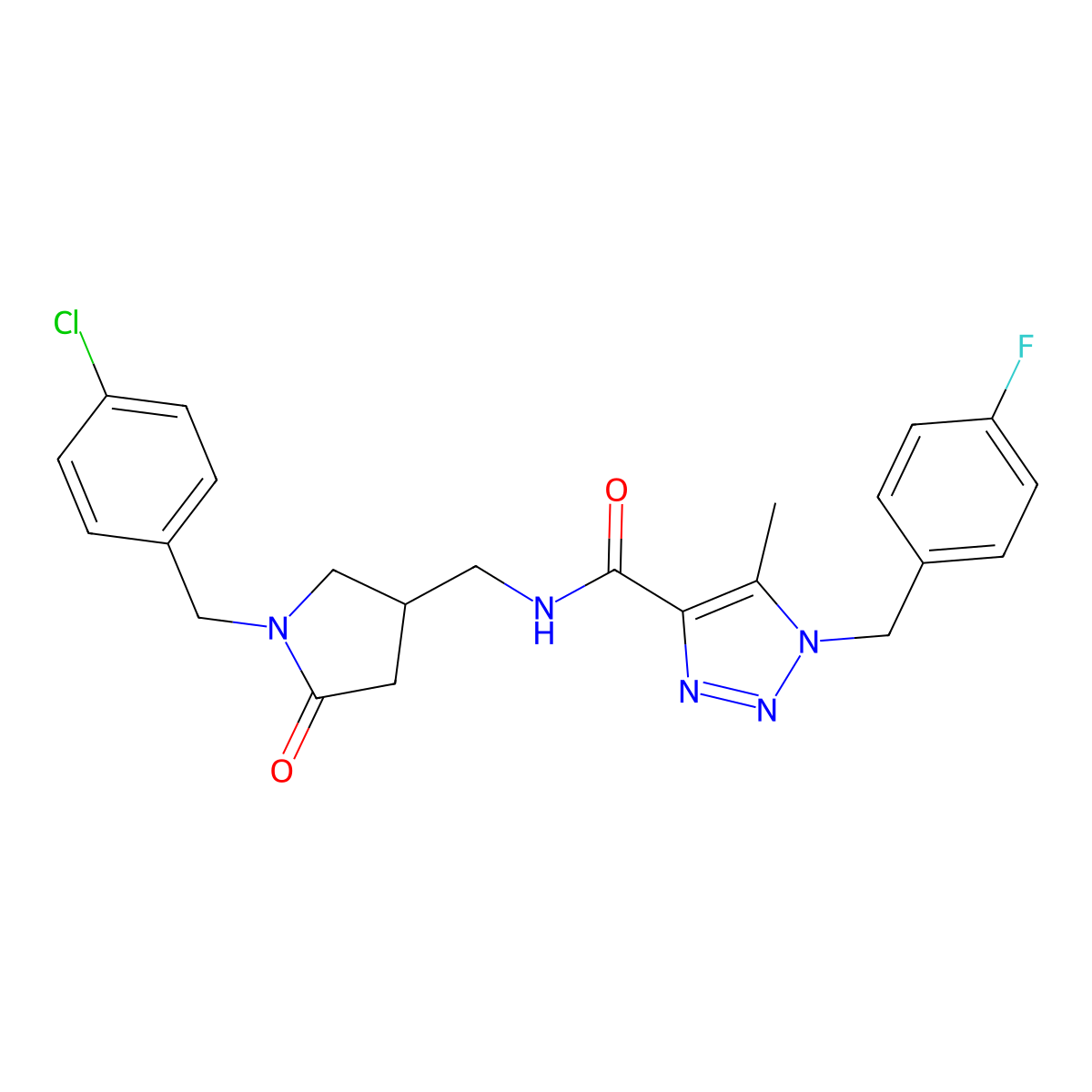 N-({1-[(4-chlorophenyl)methyl]-5-oxopyrrolidin-3-yl}methyl)-1-[(4-fluorophenyl)methyl]-5-methyl-1H-1,2,3-triazole-4-carboxamide molecular structure, CAS 2770635-59-9