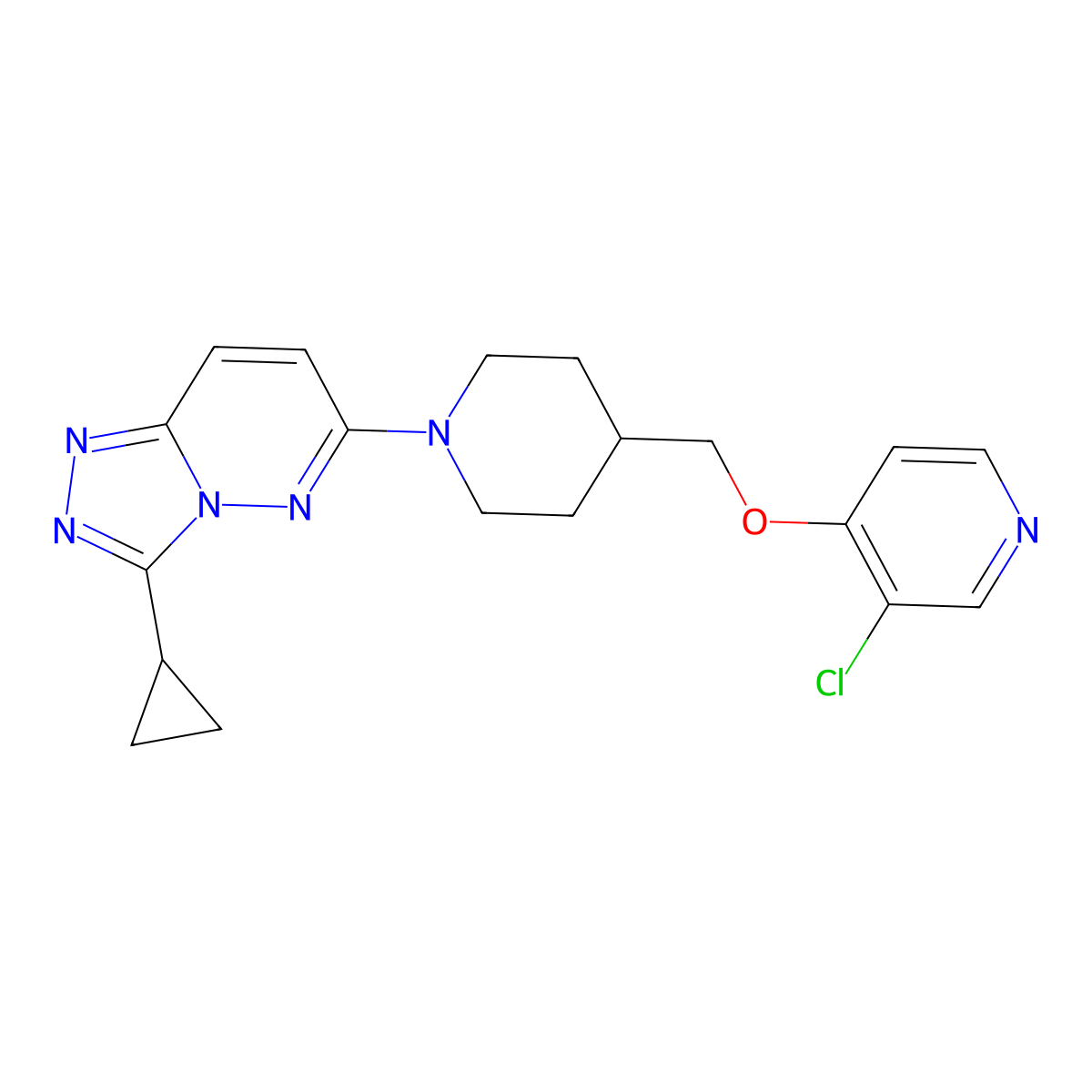 3-Chloro-4-[(1-{3-cyclopropyl-[1,2,4]triazolo[4,3-b]pyridazin-6-yl}piperidin-4-yl)methoxy]pyridine molecular structure, CAS 2770635-60-2