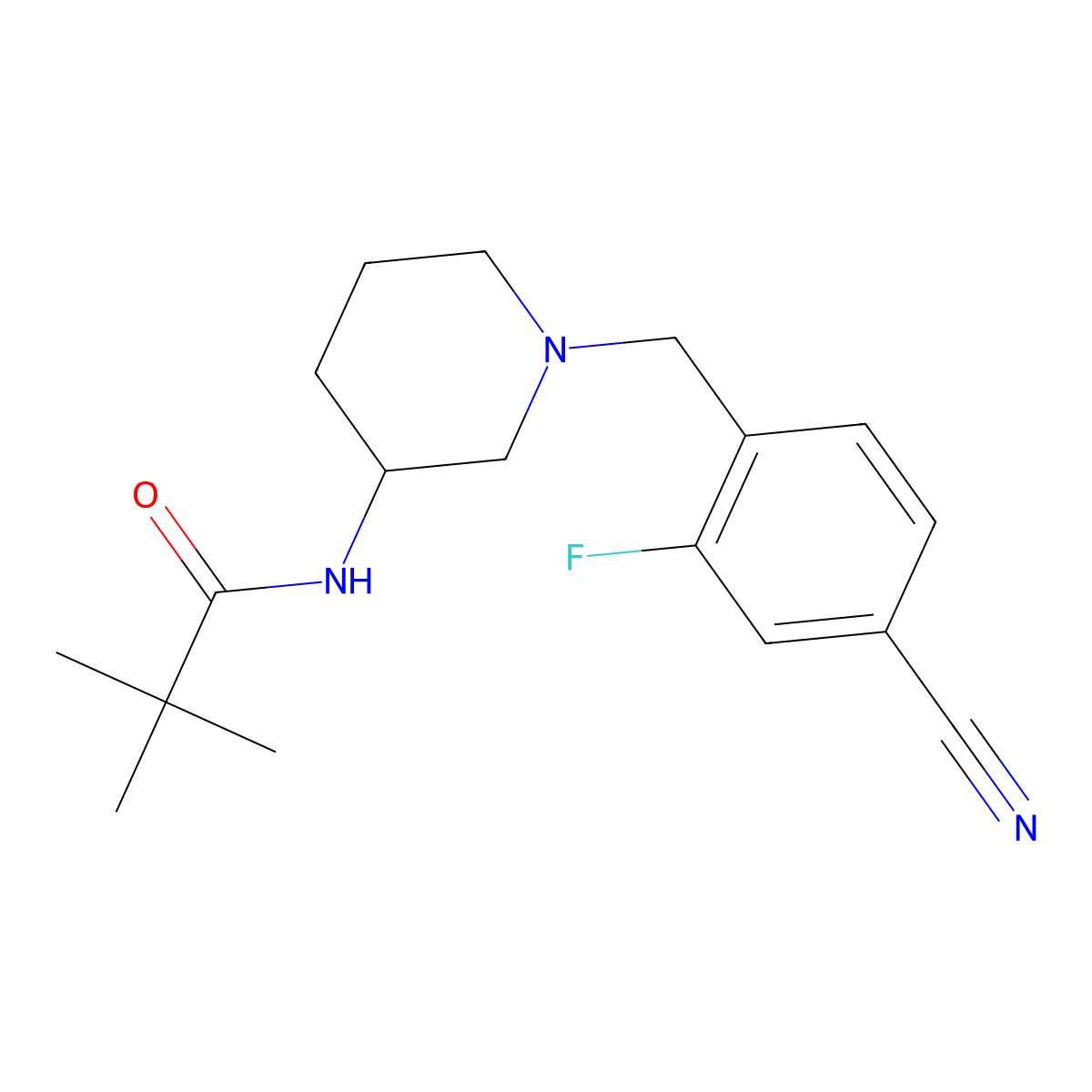 N-{1-[(4-cyano-2-fluorophenyl)methyl]piperidin-3-yl}-2,2-dimethylpropanamide molecular structure, CAS 2770635-62-4