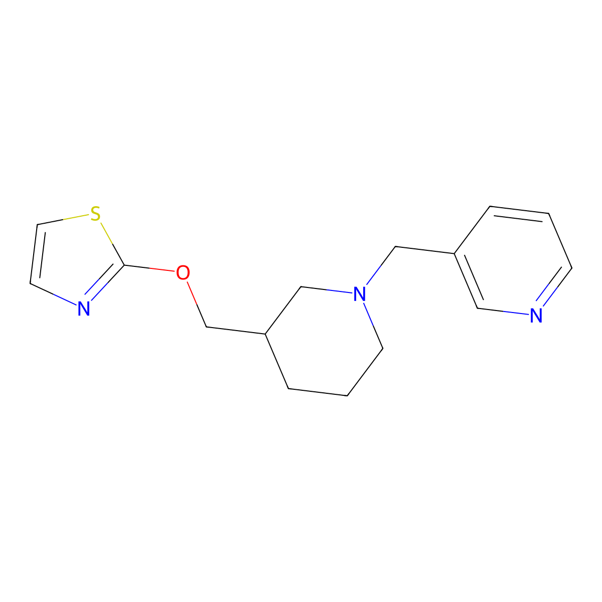 3-({3-[(1,3-Thiazol-2-yloxy)methyl]piperidin-1-yl}methyl)pyridine molecular structure, CAS 2770635-71-5