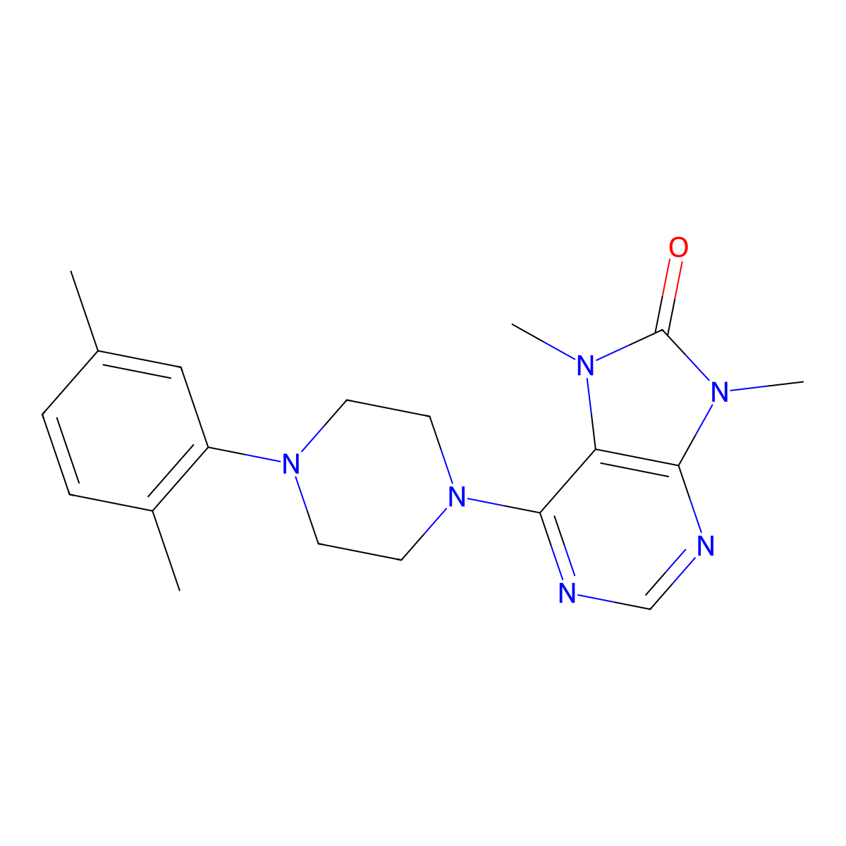 6-[4-(2,5-dimethylphenyl)piperazin-1-yl]-7,9-dimethyl-8,9-dihydro-7H-purin-8-one molecular structure, CAS 2770635-76-0