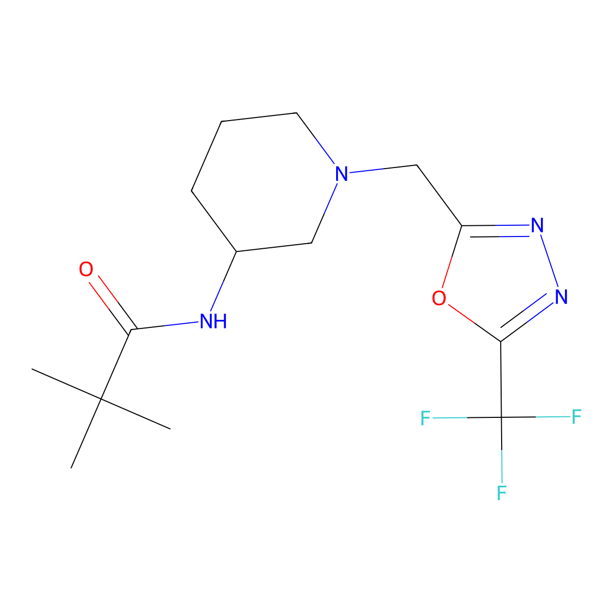 2,2-dimethyl-N-(1-{[5-(trifluoromethyl)-1,3,4-oxadiazol-2-yl]methyl}piperidin-3-yl)propanamide molecular structure, CAS 2770635-77-1