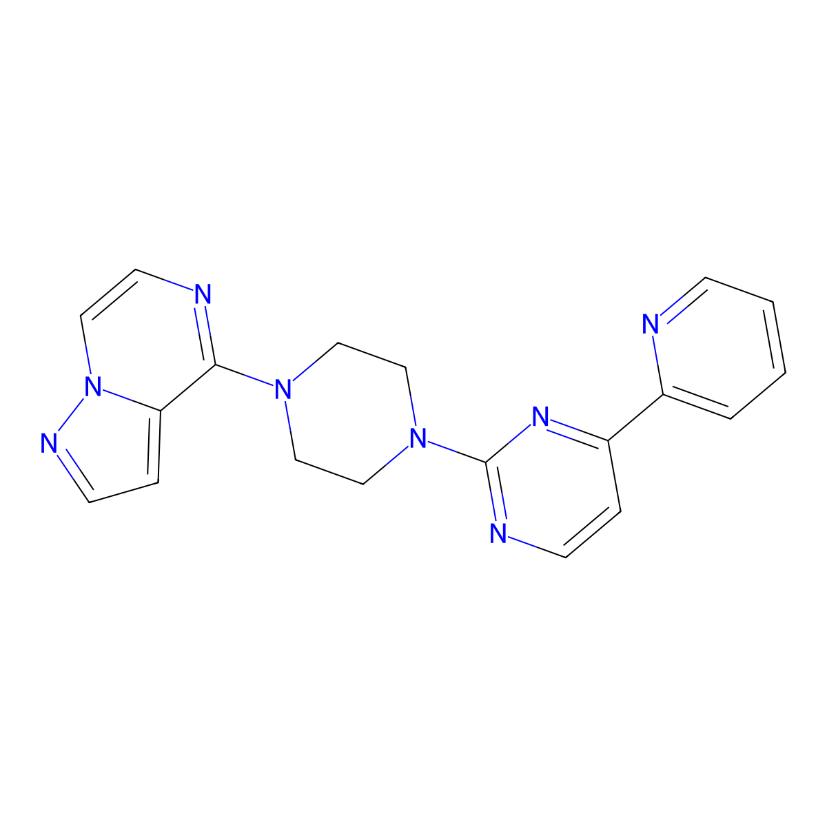 2-(4-{Pyrazolo[1,5-a]pyrazin-4-yl}piperazin-1-yl)-4-(pyridin-2-yl)pyrimidine molecular structure, CAS 2770635-78-2