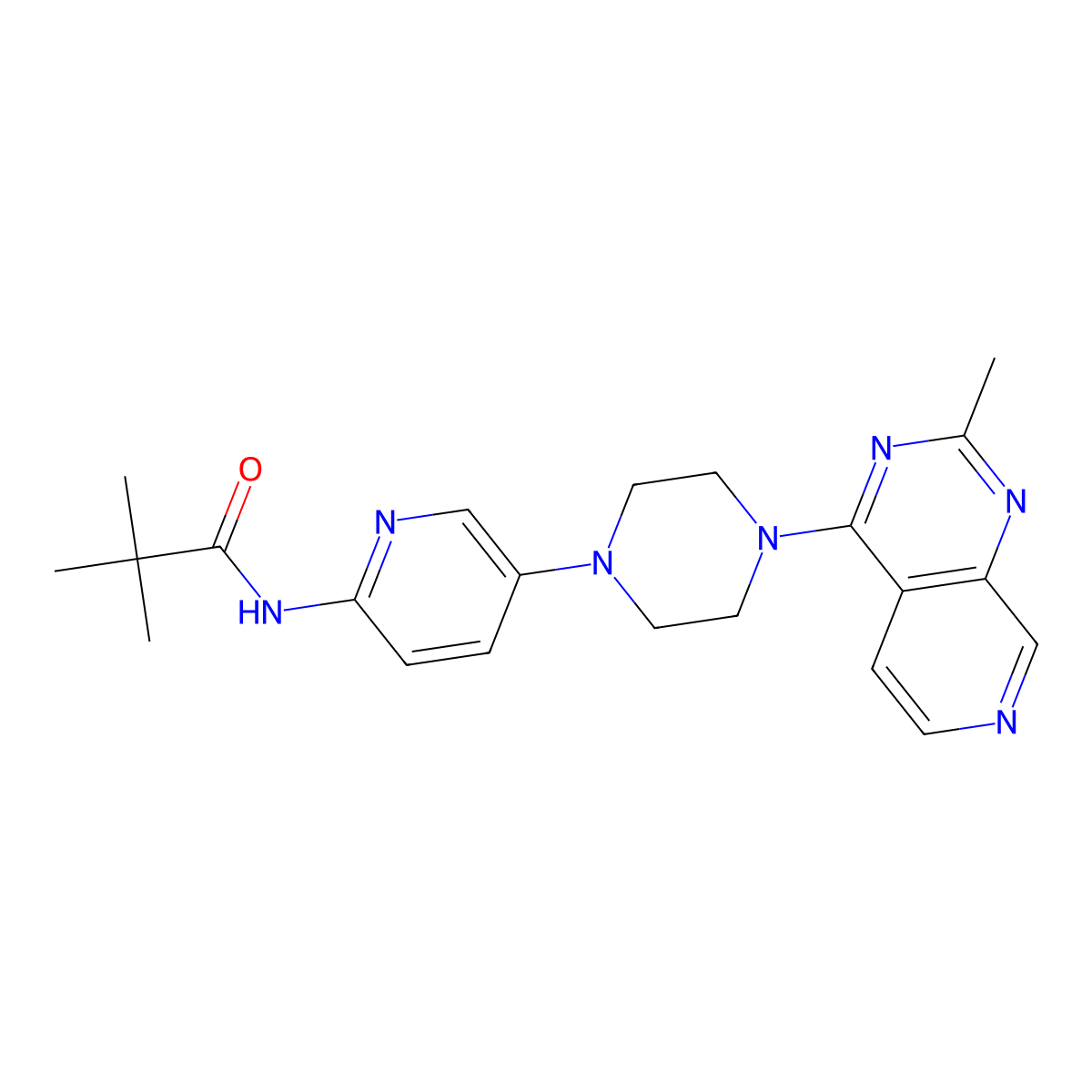 2,2-dimethyl-N-[5-(4-{2-methylpyrido[3,4-d]pyrimidin-4-yl}piperazin-1-yl)pyridin-2-yl]propanamide molecular structure, CAS 2770635-81-7