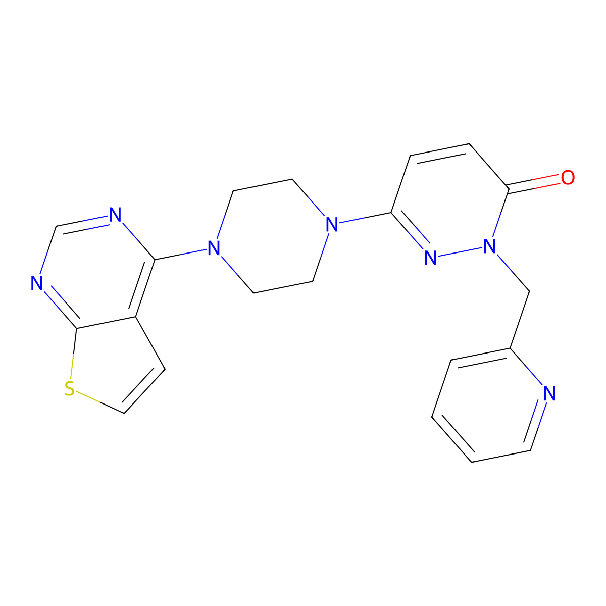 2-[(Pyridin-2-yl)methyl]-6-(4-{thieno[2,3-d]pyrimidin-4-yl}piperazin-1-yl)-2,3-dihydropyridazin-3-one molecular structure, CAS 2770635-83-9