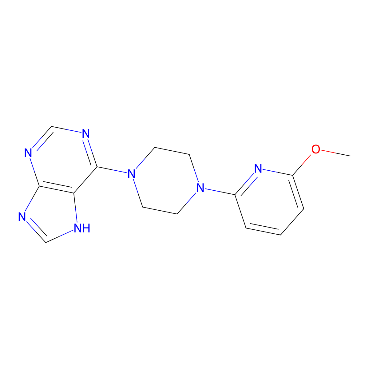 6-[4-(6-methoxypyridin-2-yl)piperazin-1-yl]-9H-purine molecular structure, CAS 2770635-85-1