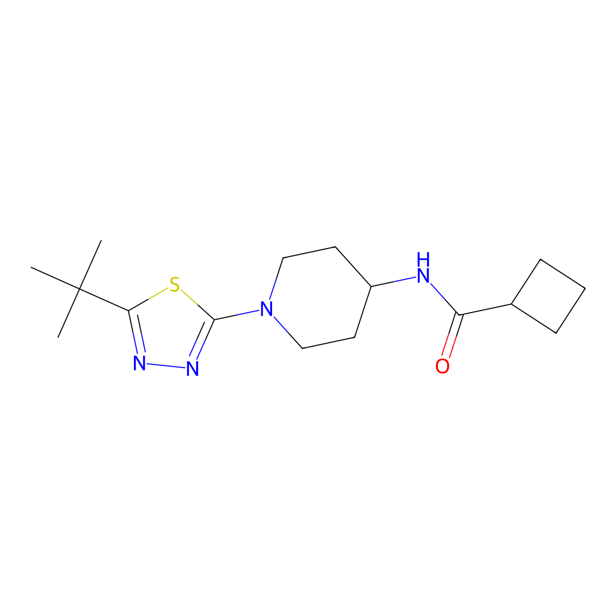 N-[1-(5-tert-butyl-1,3,4-thiadiazol-2-yl)piperidin-4-yl]cyclobutanecarboxamide molecular structure, CAS 2770635-87-3