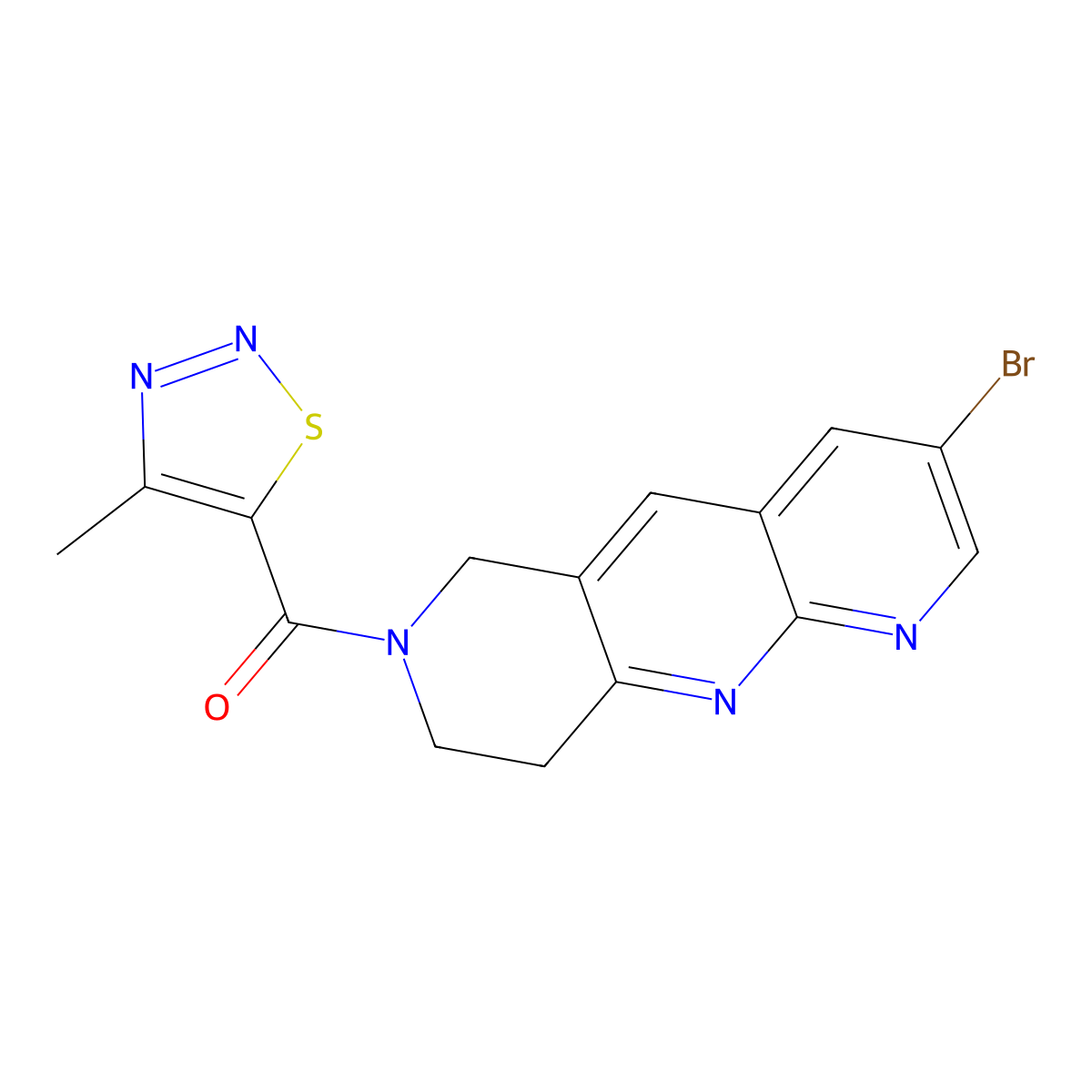 5-{3-bromo-6H,7H,8H,9H-pyrido[2,3-b]1,6-naphthyridine-7-carbonyl}-4-methyl-1,2,3-thiadiazole molecular structure, CAS 2770636-01-4