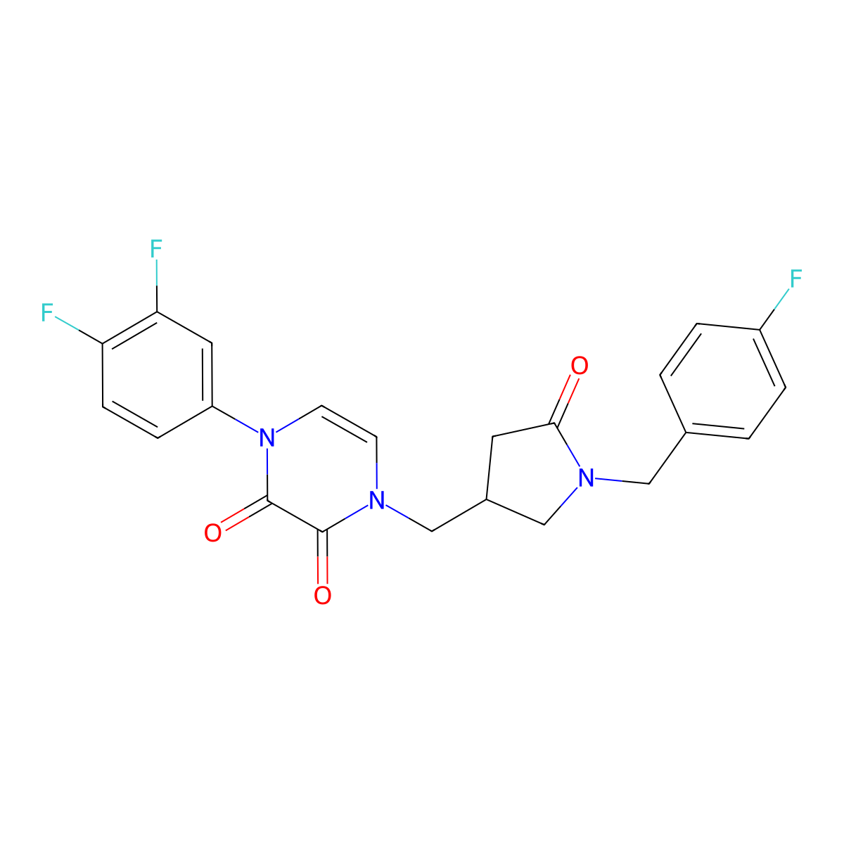 1-(3,4-Difluorophenyl)-4-[[1-[(4-fluorophenyl)methyl]-5-oxopyrrolidin-3-yl]methyl]pyrazine-2,3-dione molecular structure, CAS 2770636-07-0