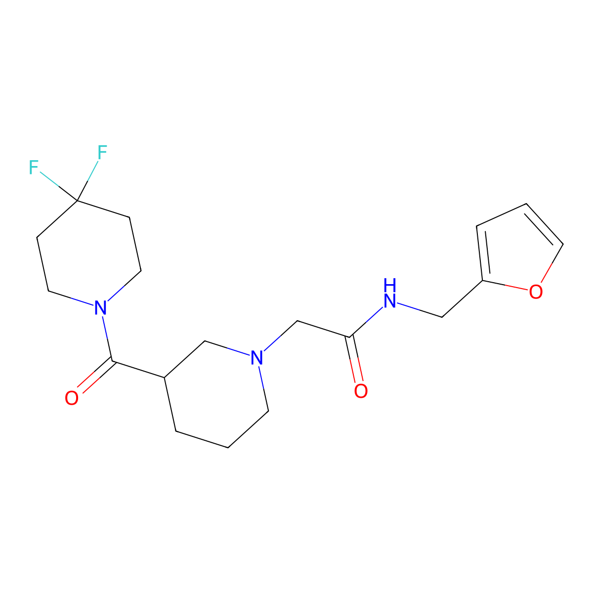 2-[3-(4,4-difluoropiperidine-1-carbonyl)piperidin-1-yl]-N-[(furan-2-yl)methyl]acetamide molecular structure, CAS 2770636-14-9