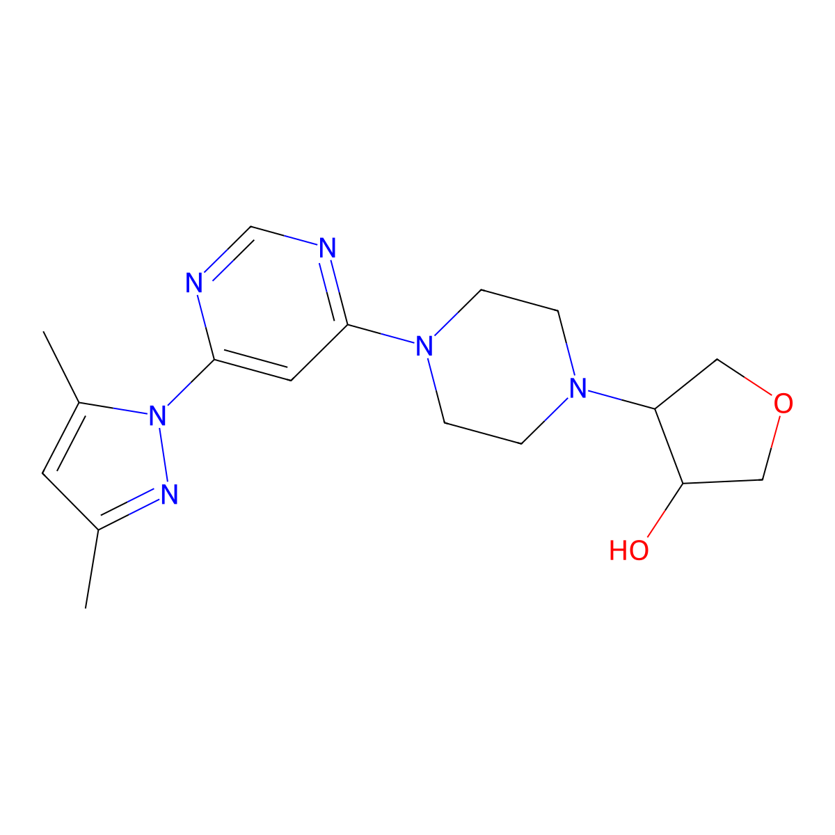 4-{4-[6-(3,5-dimethyl-1H-pyrazol-1-yl)pyrimidin-4-yl]piperazin-1-yl}oxolan-3-ol molecular structure, CAS 2770636-21-8