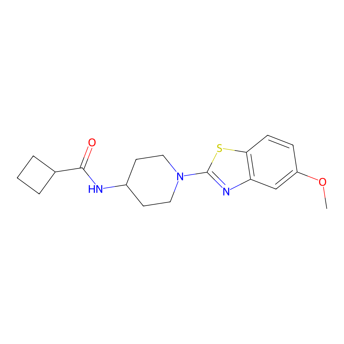 N-[1-(5-methoxy-1,3-benzothiazol-2-yl)piperidin-4-yl]cyclobutanecarboxamide molecular structure, CAS 2770636-26-3