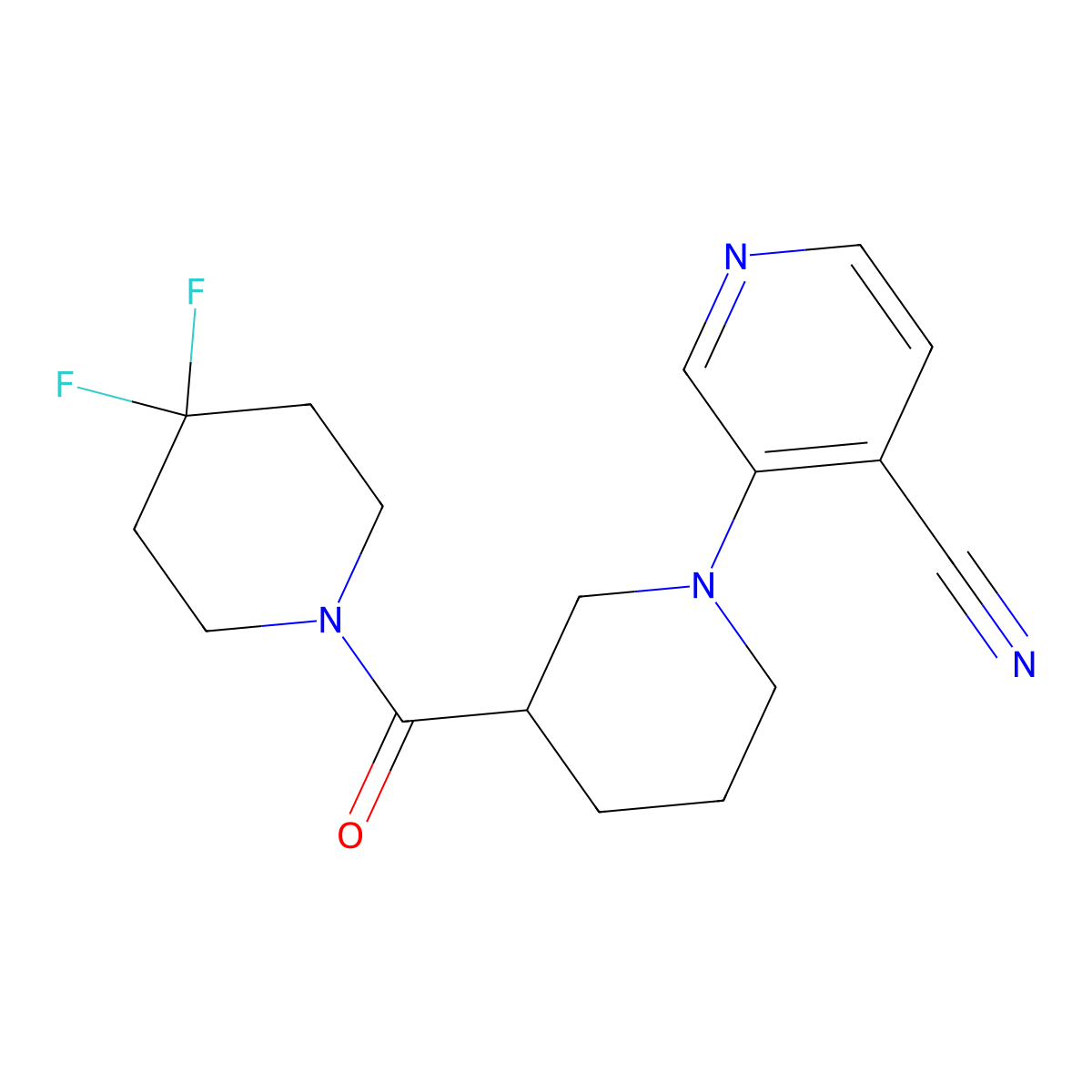 3-[3-(4,4-Difluoropiperidine-1-carbonyl)piperidin-1-yl]pyridine-4-carbonitrile molecular structure, CAS 2770636-29-6