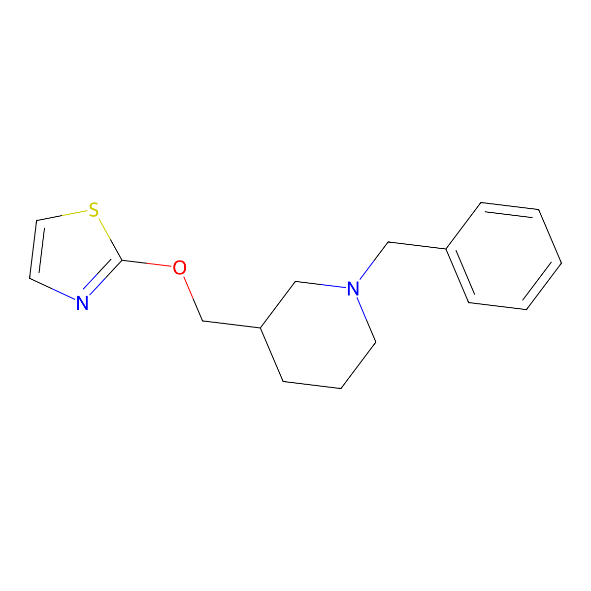 1-Benzyl-3-[(1,3-thiazol-2-yloxy)methyl]piperidine molecular structure, CAS 2770636-32-1