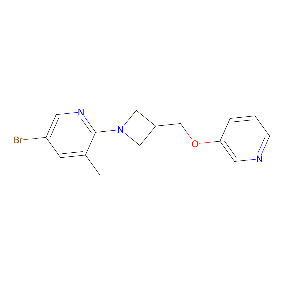 5-Bromo-3-methyl-2-{3-[(pyridin-3-yloxy)methyl]azetidin-1-yl}pyridine molecular structure, CAS 2770636-33-2