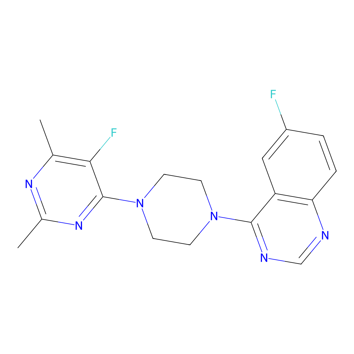 6-Fluoro-4-[4-(5-fluoro-2,6-dimethylpyrimidin-4-yl)piperazin-1-yl]quinazoline molecular structure, CAS 2770636-39-8
