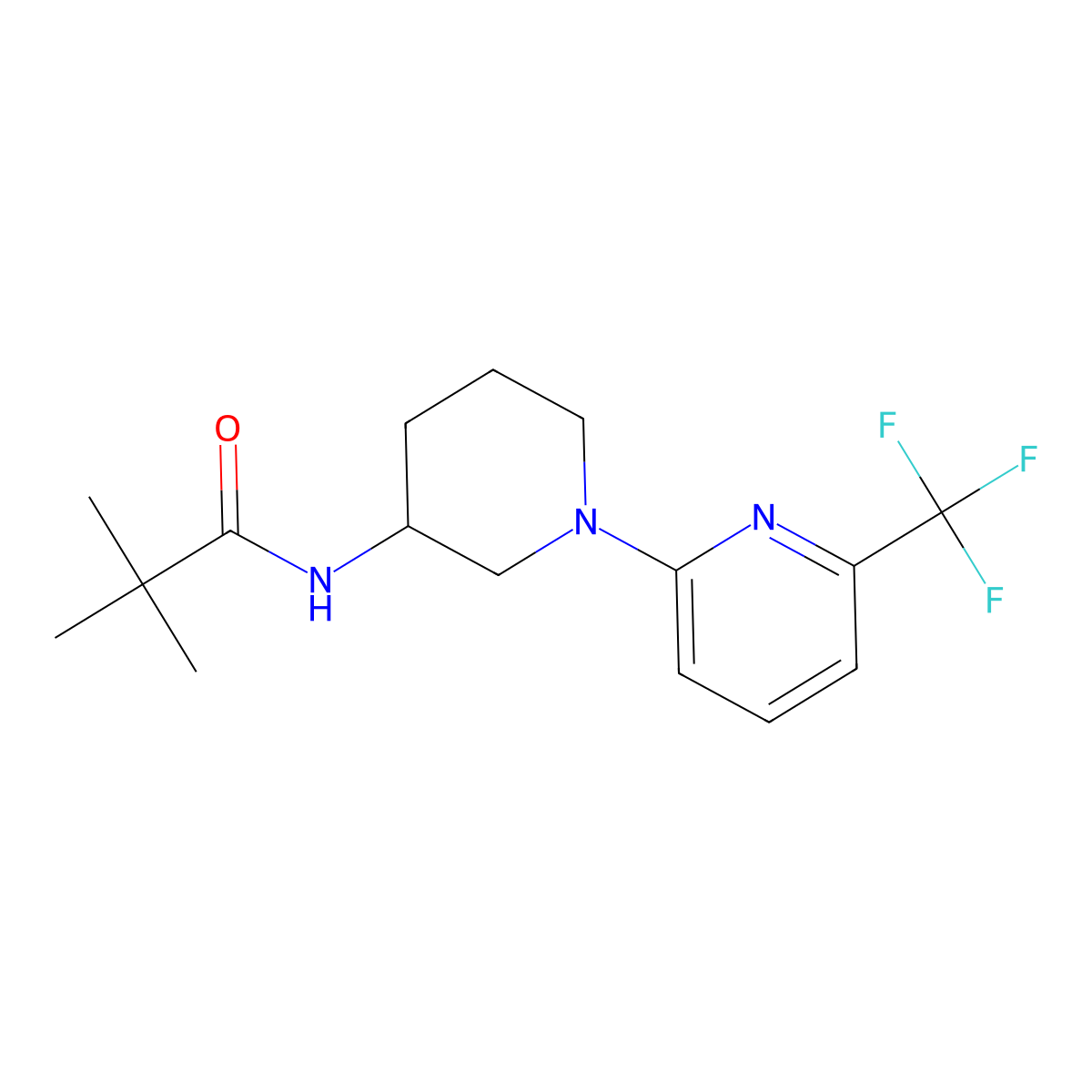 2,2-dimethyl-N-{1-[6-(trifluoromethyl)pyridin-2-yl]piperidin-3-yl}propanamide molecular structure, CAS 2770636-42-3