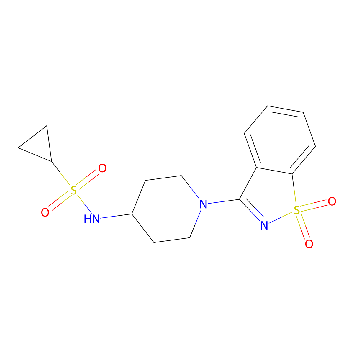 N-[1-(1,1-dioxo-1,2-benzothiazol-3-yl)piperidin-4-yl]cyclopropanesulfonamide molecular structure, CAS 2770636-43-4