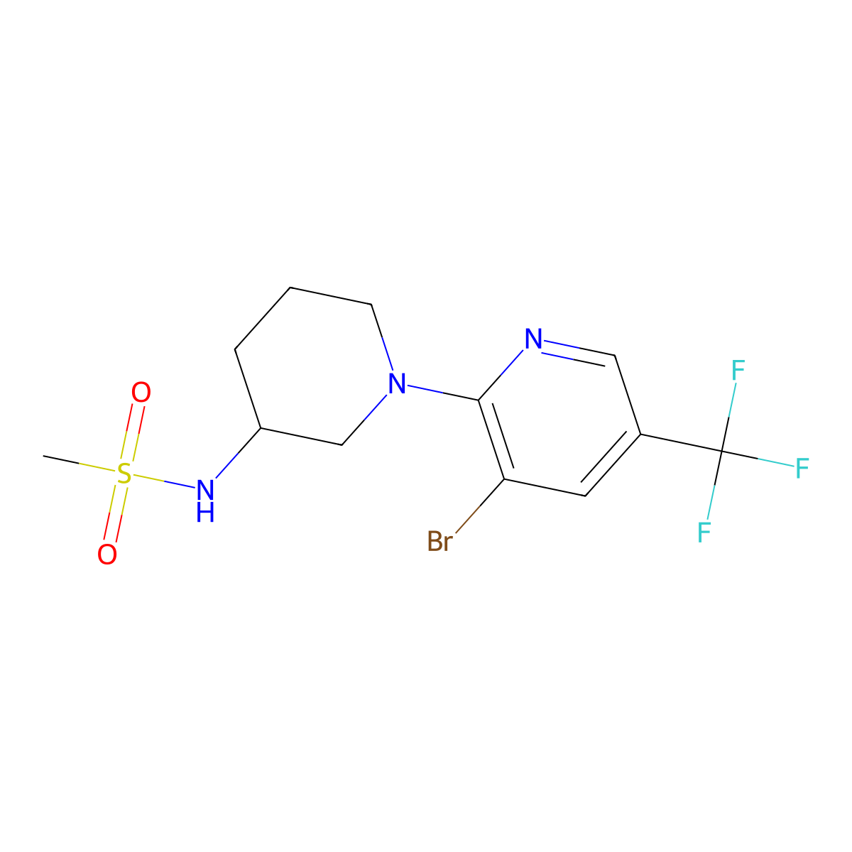 N-{1-[3-bromo-5-(trifluoromethyl)pyridin-2-yl]piperidin-3-yl}methanesulfonamide molecular structure, CAS 2770636-45-6