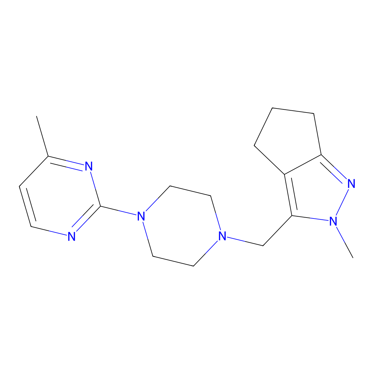 4-methyl-2-[4-({2-methyl-2H,4H,5H,6H-cyclopenta[c]pyrazol-3-yl}methyl)piperazin-1-yl]pyrimidine molecular structure, CAS 2770636-61-6