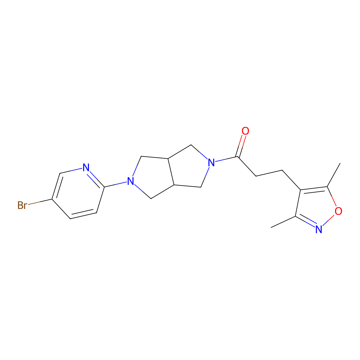 1-[5-(5-Bromopyridin-2-yl)-octahydropyrrolo[3,4-c]pyrrol-2-yl]-3-(3,5-dimethyl-1,2-oxazol-4-yl)propan-1-one molecular structure, CAS 2770636-62-7