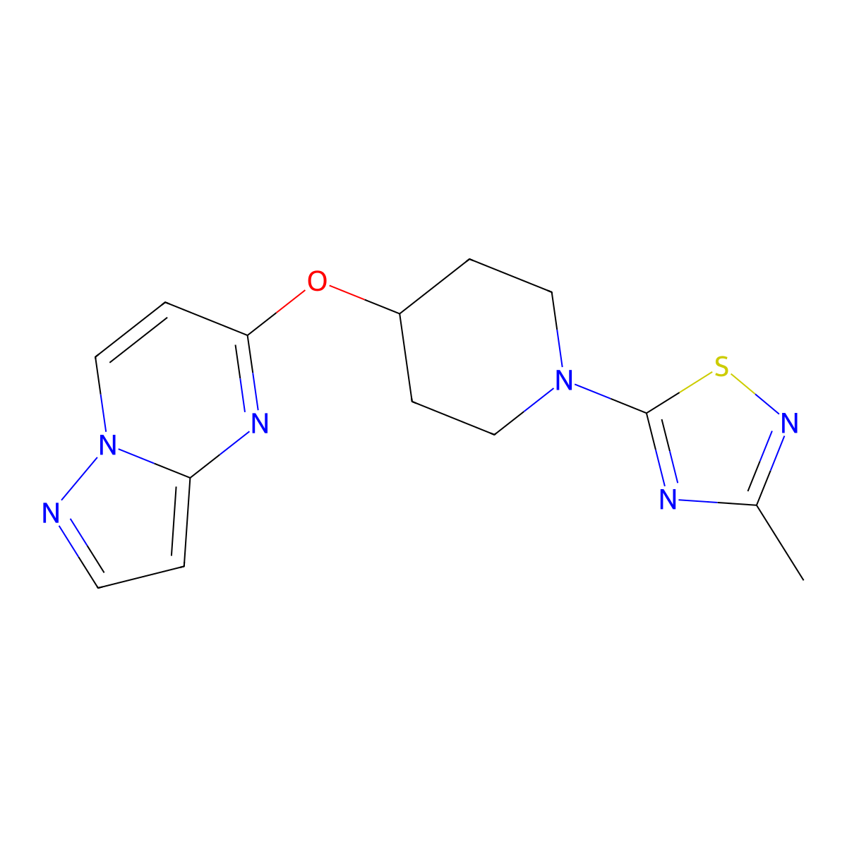 1-(3-Methyl-1,2,4-thiadiazol-5-yl)-4-{pyrazolo[1,5-a]pyrimidin-5-yloxy}piperidine molecular structure, CAS 2770636-67-2