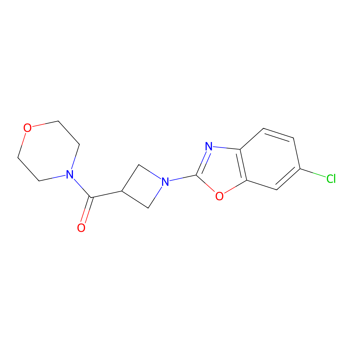 6-Chloro-2-[3-(morpholine-4-carbonyl)azetidin-1-yl]-1,3-benzoxazole molecular structure, CAS 2770636-69-4