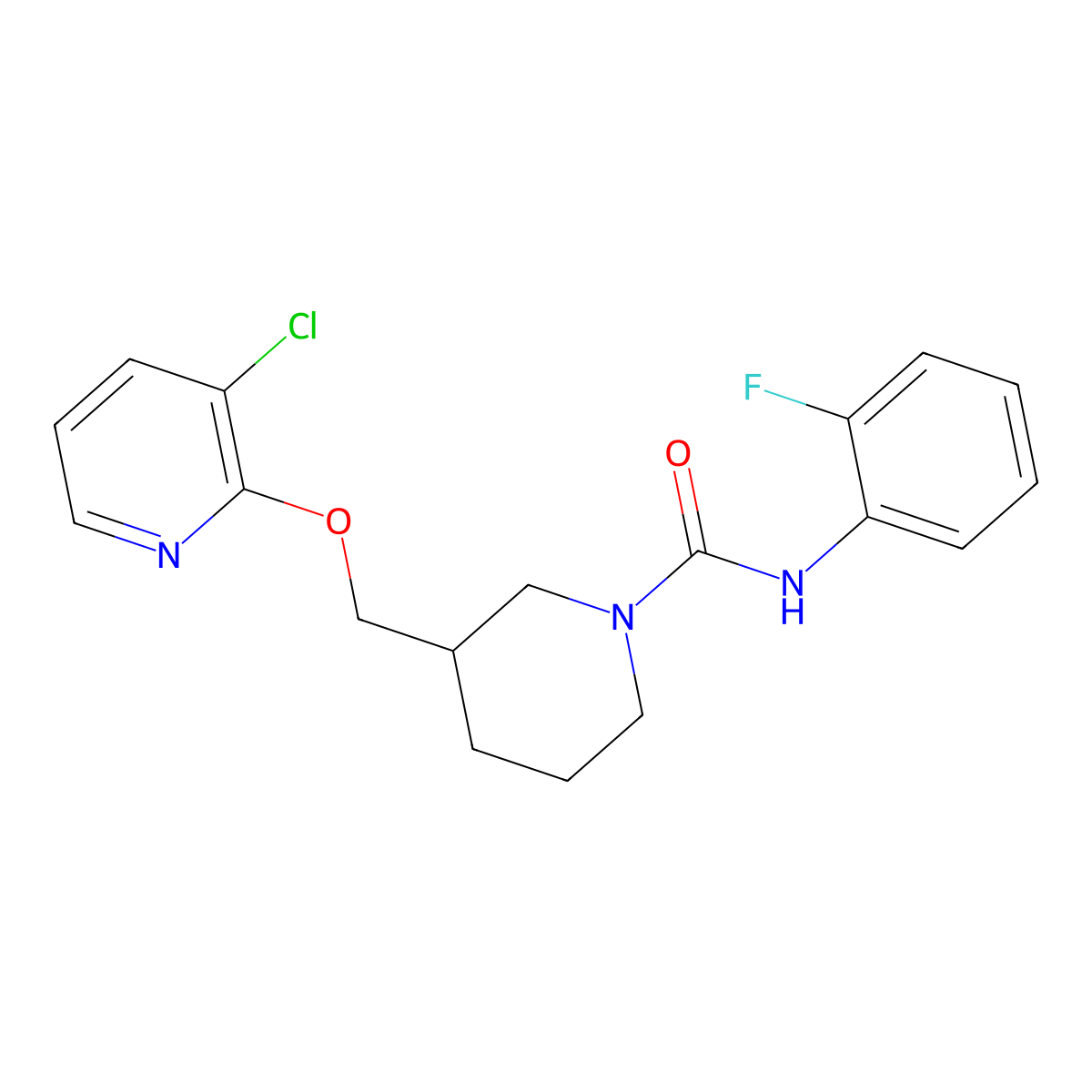3-{[(3-chloropyridin-2-yl)oxy]methyl}-N-(2-fluorophenyl)piperidine-1-carboxamide molecular structure, CAS 2770636-72-9