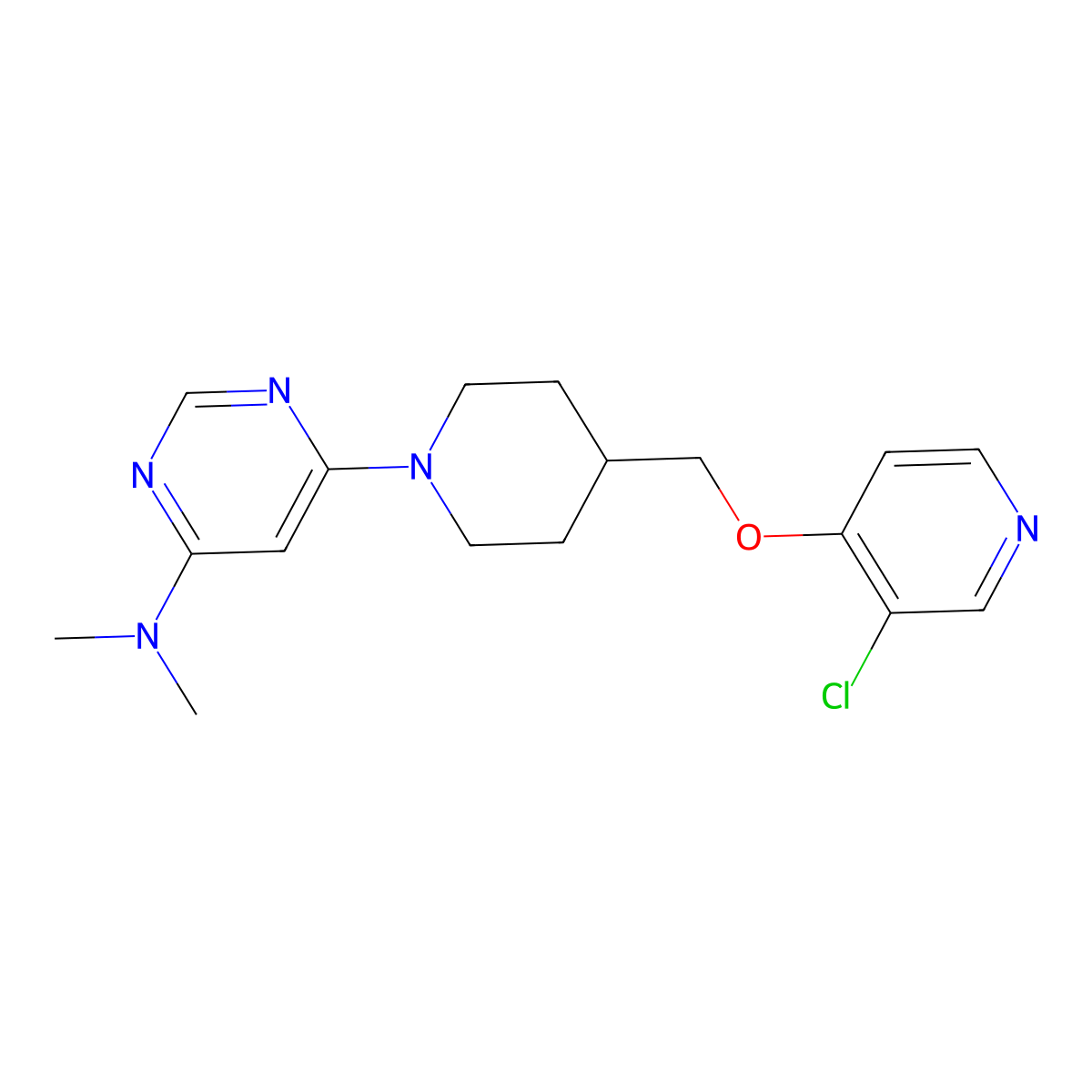 6-(4-{[(3-chloropyridin-4-yl)oxy]methyl}piperidin-1-yl)-N,N-dimethylpyrimidin-4-amine molecular structure, CAS 2770636-73-0