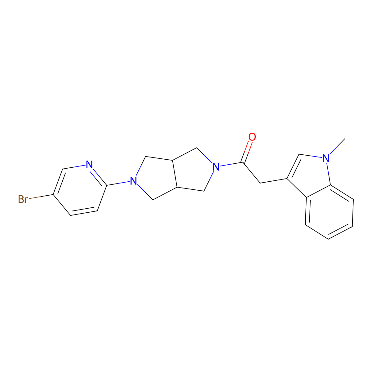 1-[5-(5-bromopyridin-2-yl)-octahydropyrrolo[3,4-c]pyrrol-2-yl]-2-(1-methyl-1H-indol-3-yl)ethan-1-one molecular structure, CAS 2770636-74-1