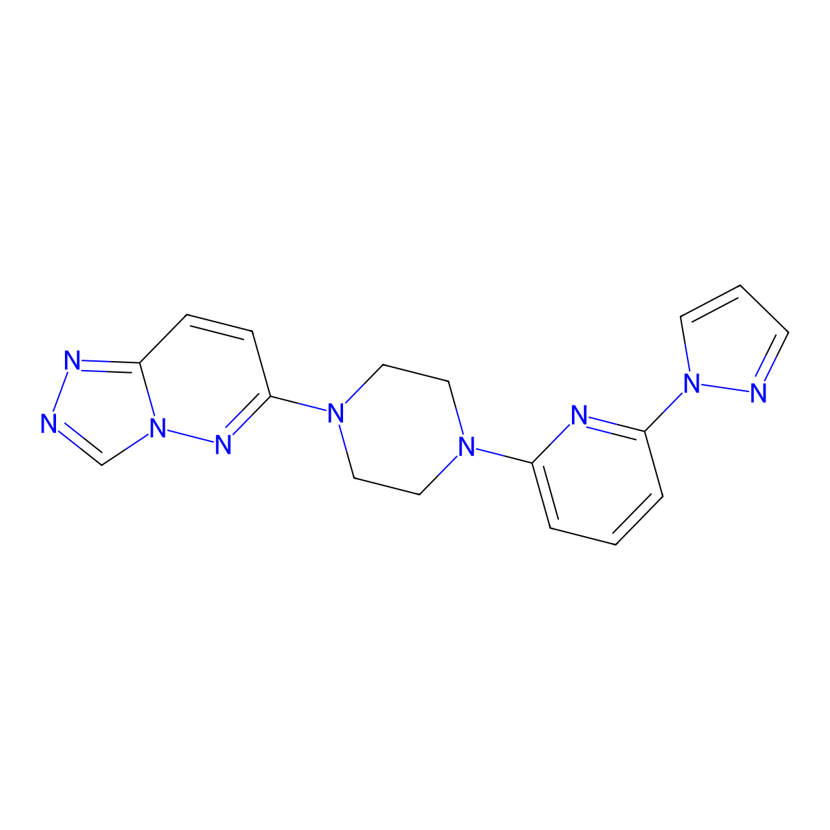 1-[6-(1H-pyrazol-1-yl)pyridin-2-yl]-4-{[1,2,4]triazolo[4,3-b]pyridazin-6-yl}piperazine molecular structure, CAS 2770636-80-9